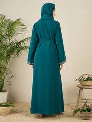 Embroidered 2 Pieces Shrug Set Abaya with Matching Scarf