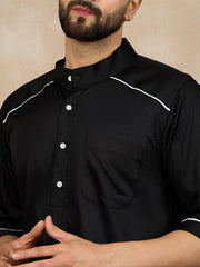 Black Solid Half Sleeve Cotton Arabic Thobe/Jubba For Men