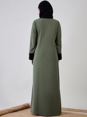 Jade Green Solid Front Open Abaya Burqa With Black Georgette Hijab