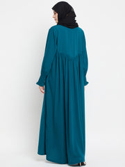 A-Line Bottle Green Abaya Dress for Women with Black Georgette Hijab