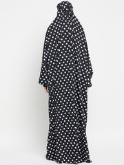 Black and White Polka Printed One Piece Free Size Jilbab for Girls and Women