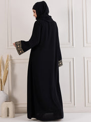 Black Solid Embroidery Detailing Shrug Set with Inner and Matching Black Hijab