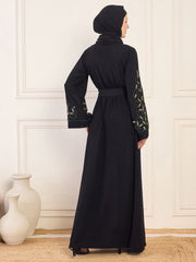 Black and Bottle Green Solid Luxury Hand worked Abaya Burqa for Women with Black Hijab