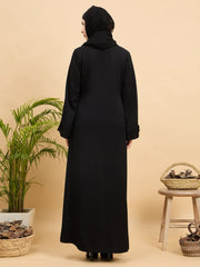 Modest Front Open Abaya Burqa with Black Georgette Hijab
