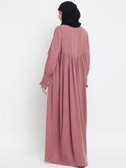 Puce Pink A-Line Abaya Dress for Women with Black Georgette Hijab