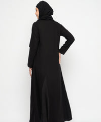 Black Rayon Front Open Abaya for Women with Black Georgette Scarf
