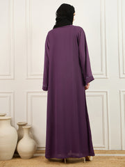 Lavender Solid Luxury Handworked Abaya Burqa with Black Georgette Hijab