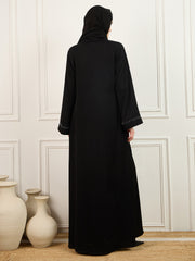 Black Solid Luxury Handworked Abaya Burqa with Matching Georgette Hijab