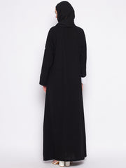 A-Line Piping Design Black Abaya for Women with Black Georgette Hijab
