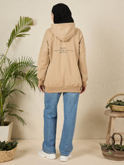 Modest Beige Fleece Deen Over Dunya Winter Women's Hoodie