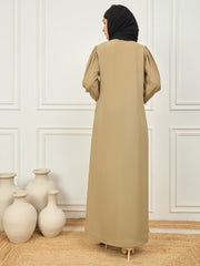 Front Open Beige Solid abaya burqa with black Georgette Hijab