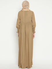 Beige A-Line Abaya Dress for Women with Black Georgette Hijab