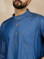 Blue Solid Half Sleeve Denim Arabic Thobe/Jubba For Men