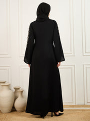 Embroidered Abaya Burqa in Black With Matching Georgette Hijab