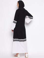 Black and White Embroidery Design Abaya with Black Georgette Hijab