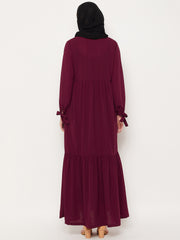 Maroon Ruffle Design Abaya for Women with Black Georgette Scarf