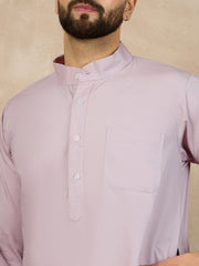 Men's Solid Lavender Color Cotton Kurta and White Pajama Set