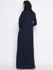 A-Line Blue Embroidery Design Abaya with Black Georgette Hijab