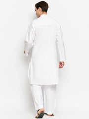 Embroidery Details Solid White Men's Kurta Pajama Set