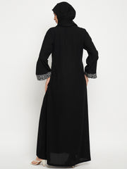 Black Solid A-line Abaya Burqa For Women With Black Georgette Scarf