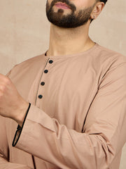 Beige Solid Cotton Arabic Thobe/Jubba For Men