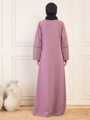 Zip-Closure Piping Detailing Pink Solid Abaya Burqa With Black Georgette Hijab