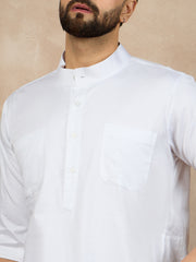 White Solid Half Sleeve Cotton Arabic Thobe/Jubba For Men