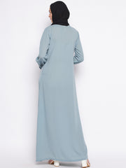 Sea Green Color Piping Design Abaya for women with Black Georgette Scarf