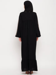 Nabia Black Embroidery Design Abaya Dress with Black Georgette Hijab