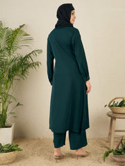 Front Open Green Solid Co-ord Set for Women