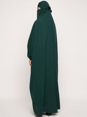 Bottle Green Solid One Piece Free Size Jilbab for Girls and Women