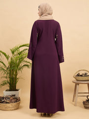 Front Open Modest Luxury Purple Abaya with Beige Hijab