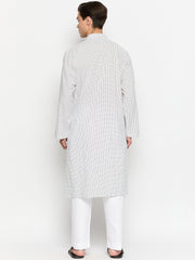 White and Black Polka Dot Straight Men's Kurta