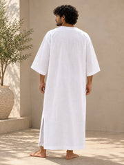 Men’s White Pure Linen Kaftan – Oversized Resort Wear