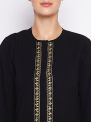 A-Line Black Embroidery Design Abaya with Black Georgette Hijab