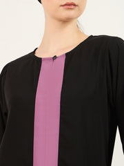 Two-colored Solid Abaya Burqa In black and pink with Black Georgette Hijab