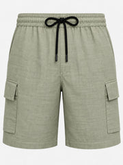 Sage Green Cargo Linen Shorts for Men – Casual Wear