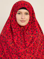 Red Printed Full Free Size Prayer Khimar