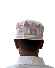 White Embroidered Prayer Kufi Cap for Men