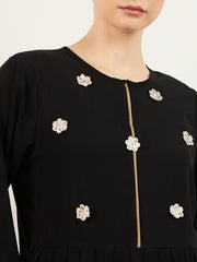 Embroidery Detailing Black Abaya Burqa With Matching Georgette Hijab
