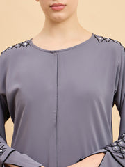 Luxury Hand worked Modest Grey Abaya Burqa with Black Hijab