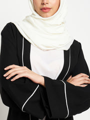 Black Solid Front Open Shrug with Black Georgette Hijab