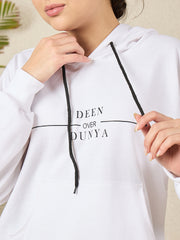 Modest White Fleece Deen Over Dunya Winter Women's Hoodie