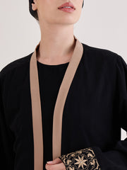 Black Solid Embroidery Detailing Shrug Set with Inner and Matching Black Hijab