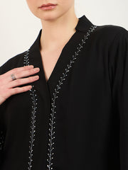 Black Solid Luxury Handworked Abaya Burqa with Matching Georgette Hijab