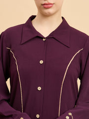 Front Open Modest Luxury Purple Abaya with Beige Hijab