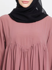 Puce Pink A-Line Abaya Dress for Women with Black Georgette Hijab