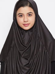 Women Black Solid Lycra Fabric Khimar Hijab For Regular Use