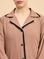 Front Open Modest Beige Coat-Style Abaya with Matching Hijab