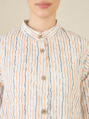 Striped Printed Front Open Abaya with Black Hijab